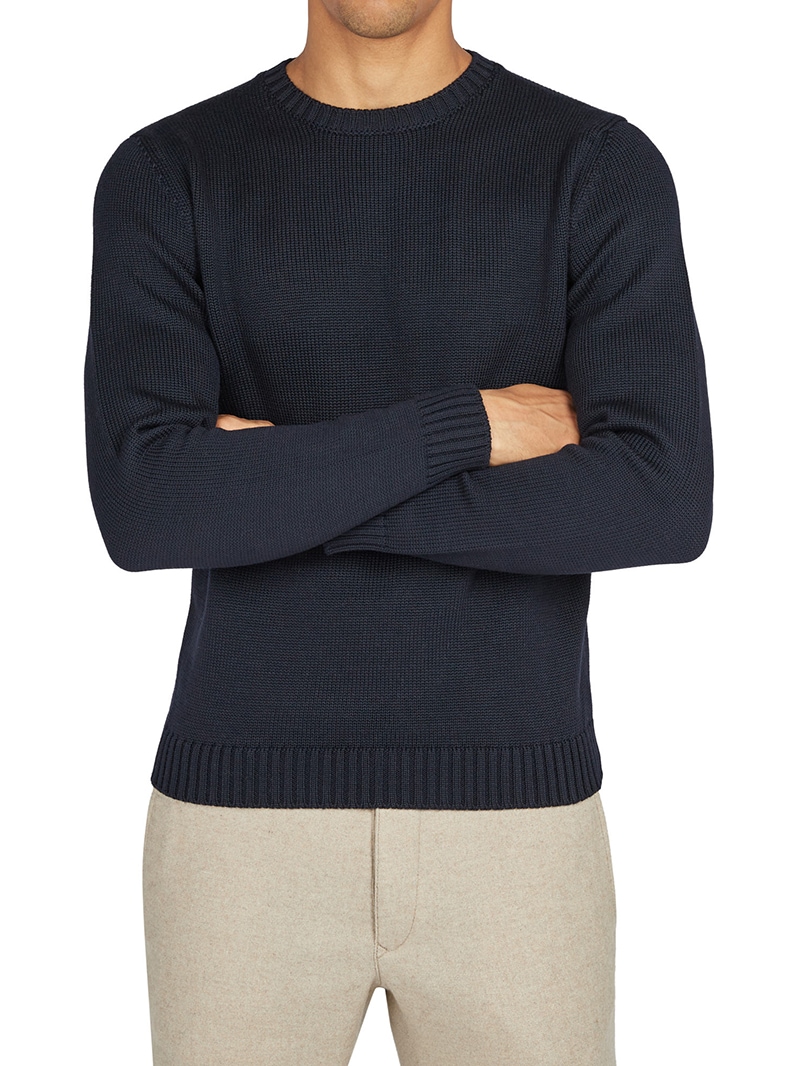 ZANONE クルーネックセーター ネイビー／48 ZANONE（ザノーネ）7ゲージコットンバスケットクルーネックニット GIRO