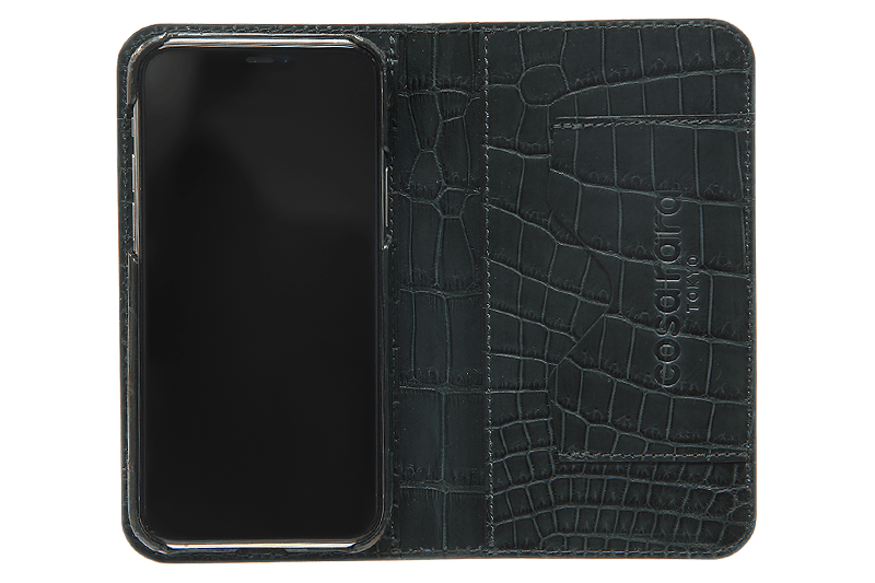 スマートフォンケース ポケット付 フォールディングタイプ プレミアム ダークグリーン for iPhone 13 mini