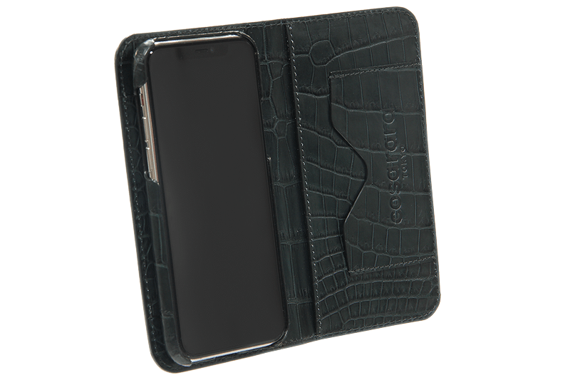 スマートフォンケース ポケット付 フォールディングタイプ プレミアム ダークグリーン for Apple iPhone 12 / 12 Pro