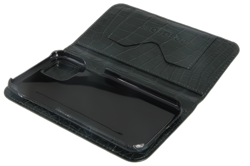 スマートフォンケース ポケット付 フォールディングタイプ プレミアム ダークグリーン for Apple iPhone 11 Pro Max