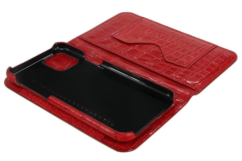 スマートフォンケース ポケット付 フォールディングタイプ プレミアム レッド for Apple iPhone 12 / 12 Pro