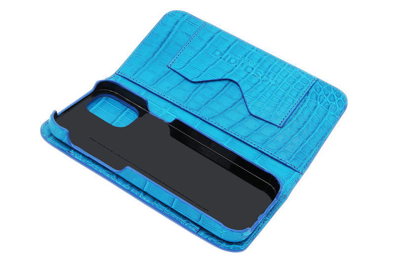 スマートフォンケース ポケット付 フォールディングタイプ プレミアム ターコイズブルー for Apple iPhone 12 / 12 Pro