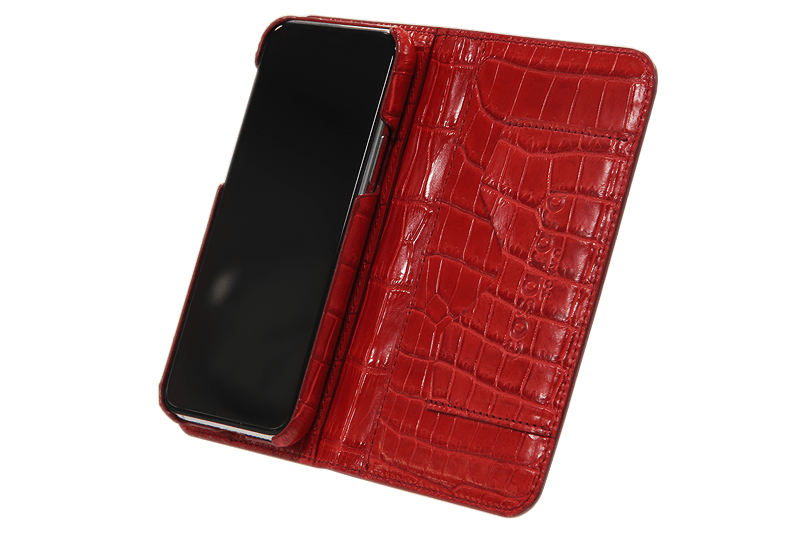 スマートフォンケース ポケット付 フォールディングタイプ プレミアム レッド for Apple iPhone 13 / iPhone 13 Pro