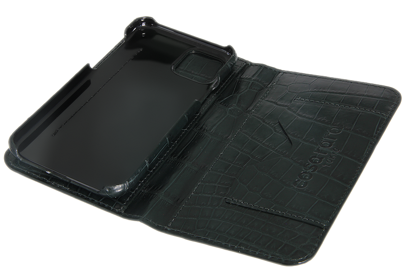 スマートフォンケース ポケット付 フォールディングタイプ プレミアム ダークグリーン for iPhone 13 / iPhone 13 Pro