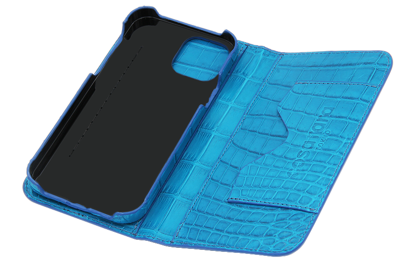 スマートフォンケース ポケット付 フォールディングタイプ プレミアム ターコイズブルー for Apple iPhone 13 / iPhone 13 Pro