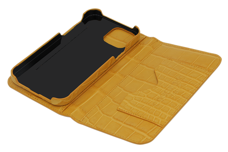 スマートフォンケース ポケット付 フォールディングタイプ プレミアム マスタードイエロー for Apple iPhone 13 Pro Max