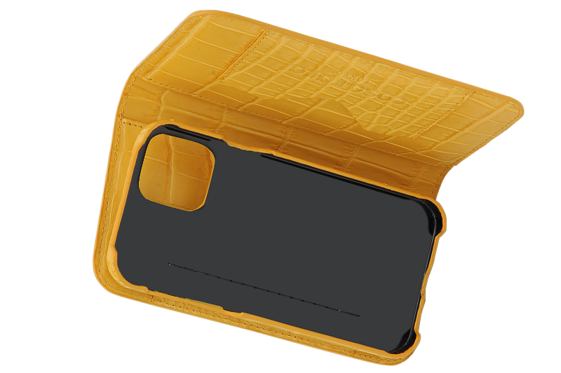 スマートフォンケース ポケット付 フォールディングタイプ プレミアム マスタードイエロー for Apple iPhone 13 Pro Max