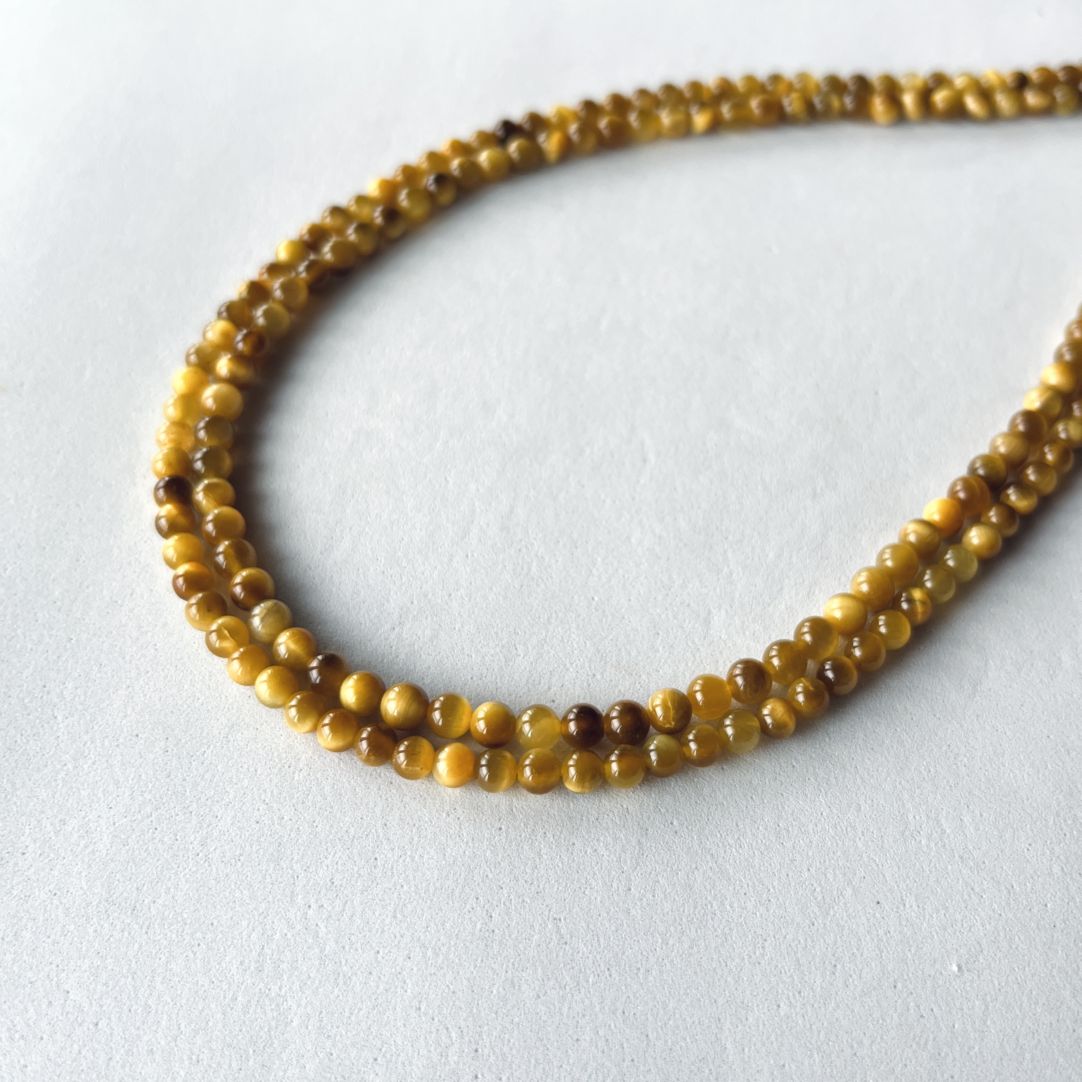 天然石連ビーズ‐ゴールドタイガーアイ４㎜