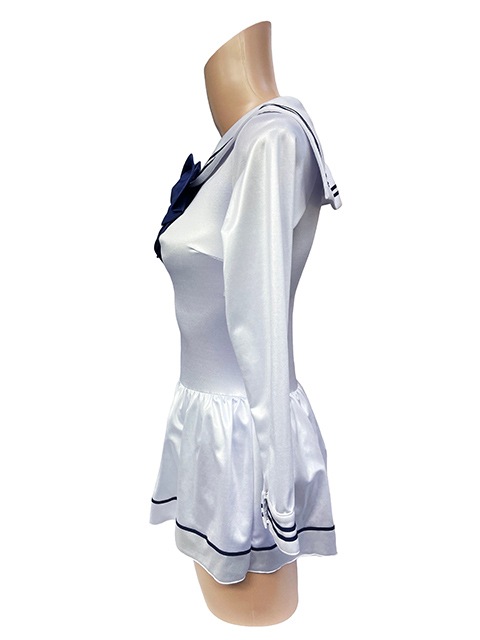 コスメイトオリジナル 単色タイプスーパーウェット 長袖セーラー レオタード<ホワイト>