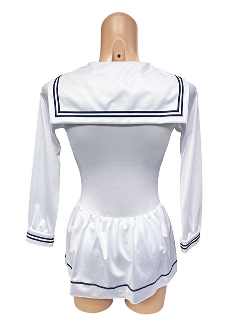 コスメイトオリジナル 単色タイプスーパーウェット 長袖セーラー レオタード<ホワイト>