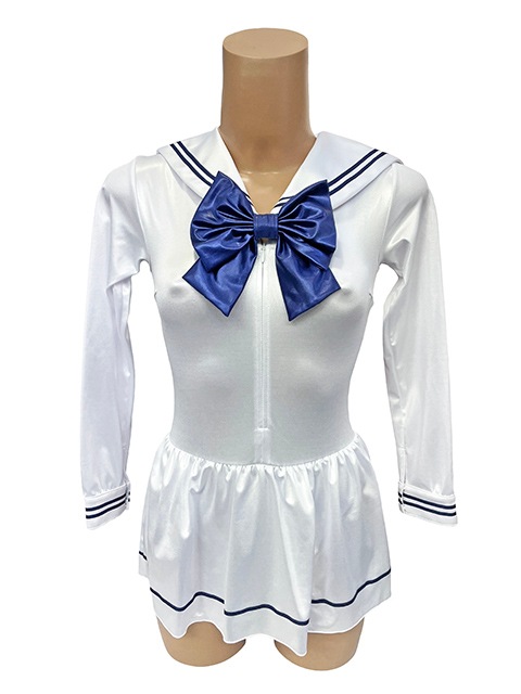 コスメイトオリジナル 単色タイプスーパーウェット 長袖セーラー レオタード<ホワイト>