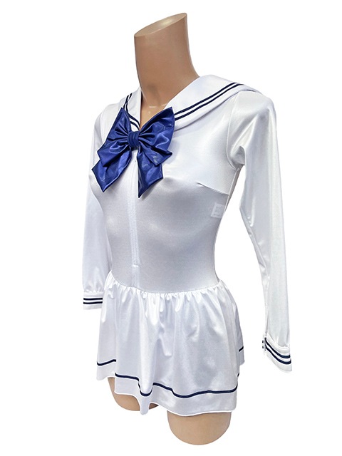 コスメイトオリジナル 単色タイプスーパーウェット 長袖セーラー レオタード<ホワイト>