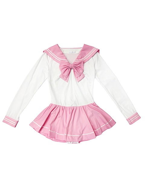 コスメイトオリジナルスベスベ素材 長袖 セーラー レオタード<ピンク>