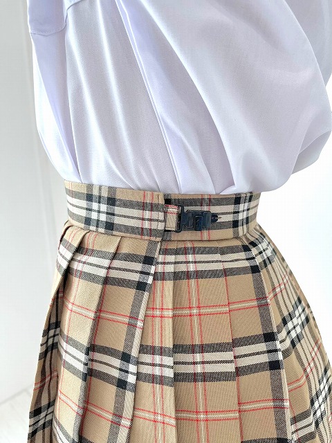 チェック プリーツ スカート ベージュ