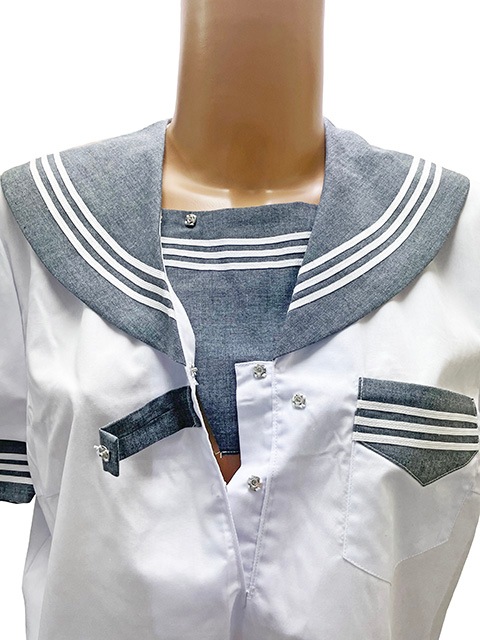 春夏 半袖 セーラー服 杢グレー