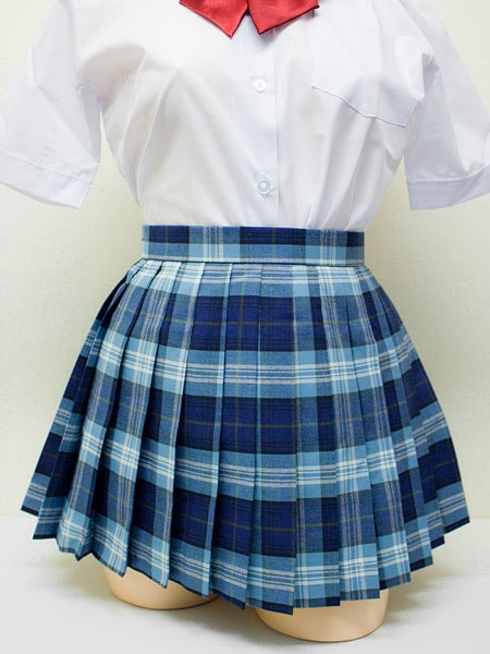 チェック プリーツ スカート 青×グレー