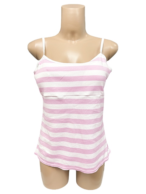 コスメイトオリジナル 綿100%ピンクボーダー パッド付キャミソール