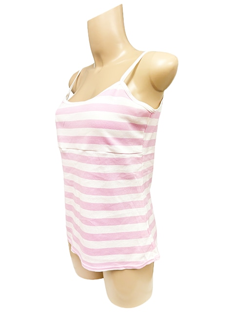 コスメイトオリジナル 綿100%ピンクボーダー パッド付キャミソール