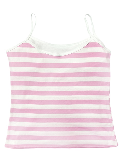 コスメイトオリジナル 綿100%ピンクボーダー パッド付キャミソール