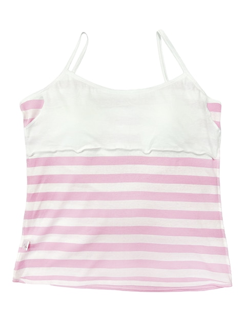 コスメイトオリジナル 綿100%ピンクボーダー パッド付キャミソール