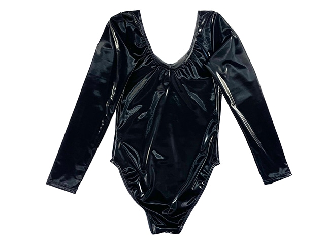 コスメイトオリジナル 合皮2WAYストレッチ素材フロントギャザー長袖レオタード