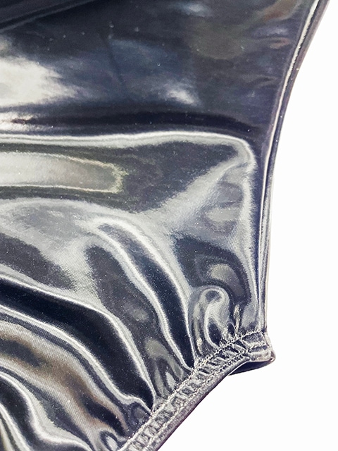 コスメイトオリジナル 合皮2WAYストレッチ素材フロントギャザー長袖レオタード