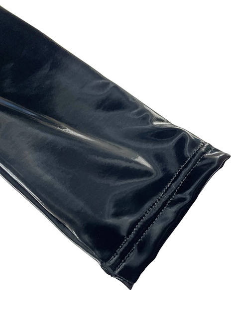 コスメイトオリジナル 合皮2WAYストレッチ素材フロントギャザー長袖レオタード