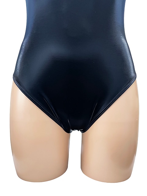 コスメイトオリジナル 合皮2WAYストレッチ素材フロントギャザー長袖レオタード