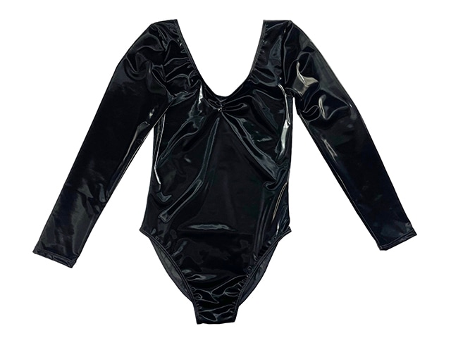 コスメイトオリジナル 合皮2WAYストレッチ素材フロントギャザー長袖レオタード