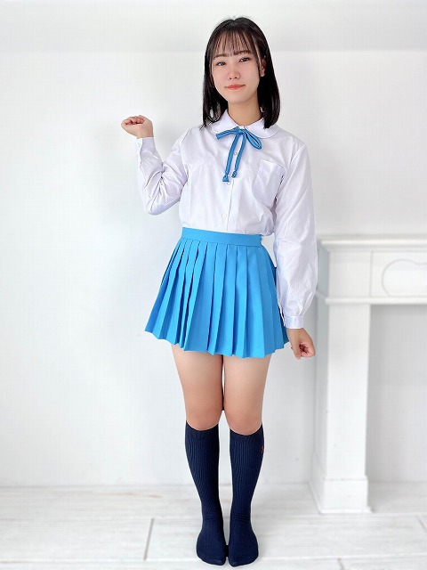 水色プリーツスカート ミニ丈 日本製
