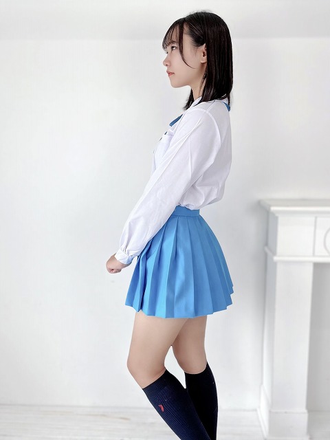 水色プリーツスカート ミニ丈 日本製