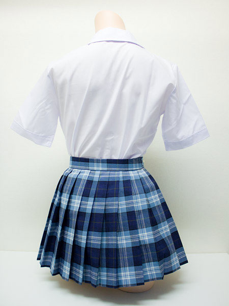 チェック プリーツ スカート 青×グレー