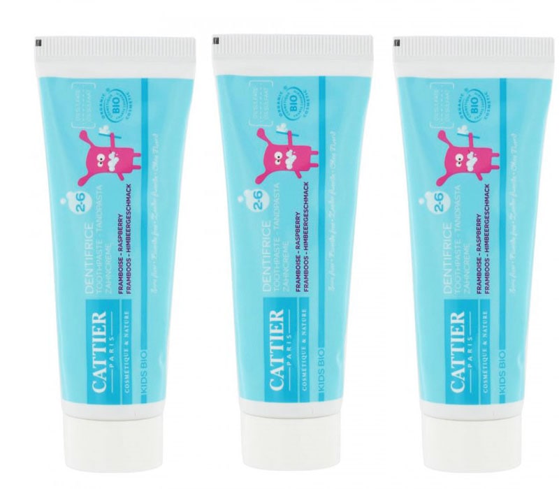[カティエ]こどもハミガキ　２～６才 50ml 3本セット<br>[CATTIER] KIDS BIO DENTIFRICE FRAMBOISE 2-6 ANS