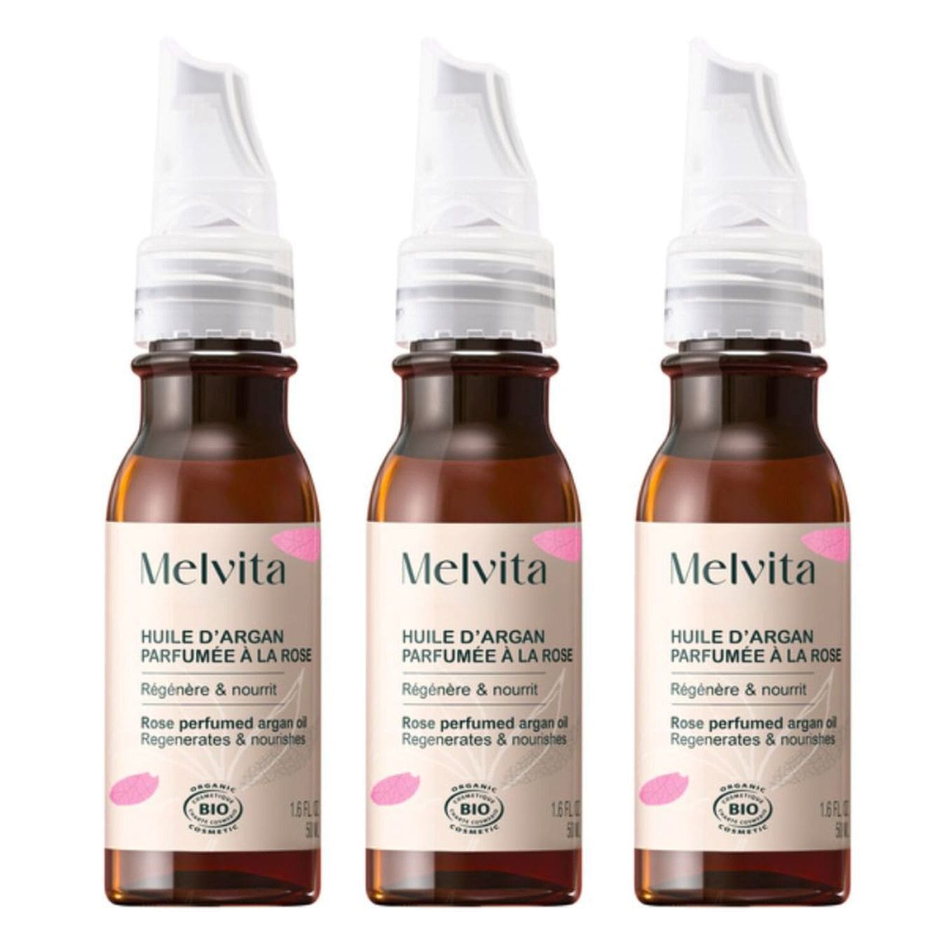 [メルヴィータ] アルガンオイル（ローズの香り付き）50mL 3本セット<br>[MELVITA]  HUILE D'ARGAN PARFUMEE A LA ROSE 50mL 3pcs