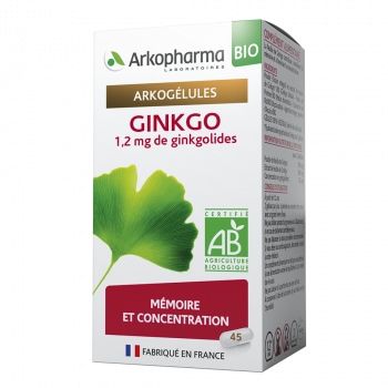 【アルコファーマ】ギンコー（記憶力を向上,集中力を促進）45カプセル<br>【ARKOPHARMA】ARKOGELULES GINKGO BIO MEMOIRE ET CONCENTRATION 45 GELULES