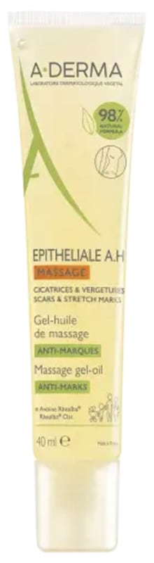 アデルマ エピザリアル AH マッサージ オイル-ジェル アンチマーク 40ml　（皮膚の痕跡トリートメント）<br>A-DERMA EPITHELIALE AH MASSAGE HUILE-GEL MASSAGE ANTI-MARQUES 40ml