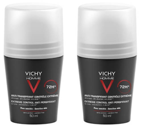 ヴィシーオム 72H 男性用デオドラント エクストリーム コントロール ロールオン　敏感肌用  2 x 50ml<br>[VICHY]  DEODRANT HOMME CONTROL EXTREME DUO