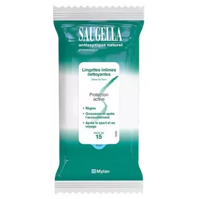 【サウジェラ】ナチュラル アンティセプティック デリケートゾーン リンジェット 15枚入り<br> 【SAUGELLA】ANTISEPTIQUE NATUREL 15 LINGETTES INTIMES