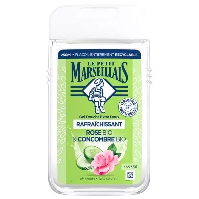 【ル プティ マルセイユ】エクストラジェントルリフレッシングシャワージェル ローズ＆キュウリ配合 250mL<br>【LE PETIT MARSEILLAIS】GEL DOUCHE EXTRA DOUX RAFRAICHISSANT ROSE BIO & CONCOMBRE BIO 250mL