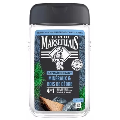 【ル プティ マルセイユ】リフレッシングシャワージェル 4-in-1 ミネラル ＆ シダーウッド 配合 250mL<br>【LE PETIT MARSEILLAIS】GEL DOUCHE RAFRAICHISSANT 4EN1 MINERAUX & BOIS DE CEDRE 250mL