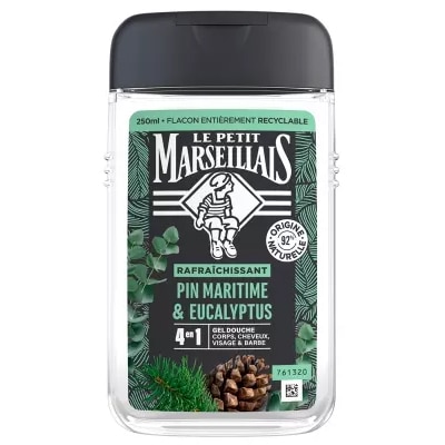 【ル プティ マルセイユ】リフレッシングシャワージェル 4-in-1  マリタイムパイン＆ユーカリ配合 250mL<br>【LE PETIT MARSEILLAIS】GEL DOUCHE RAFRAICHISSANT 4EN1 PIN MARITIME & EUCALYPTUS 250mL