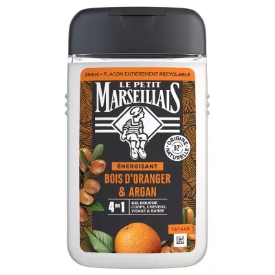 【ル プティ マルセイユ】リフレッシングシャワージェル 4-in-1 オレンジブロッサム＆アルガンオイル配合 250mL<br>【LE PETIT MARSEILLAIS】GEL DOUCHE ENERGISANT 4EN1 BOIS D'ORANGER & ARGAN 250mL
