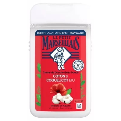 【ル プティ マルセイユ】エクストラジェントルシャワークリーム コットン＆ポピー 250mL<br>【LE PETIT MARSEILLAIS】CREME DE DOUCHE EXTRA DOUCE COTON & COQUELICOT BIO 250mL