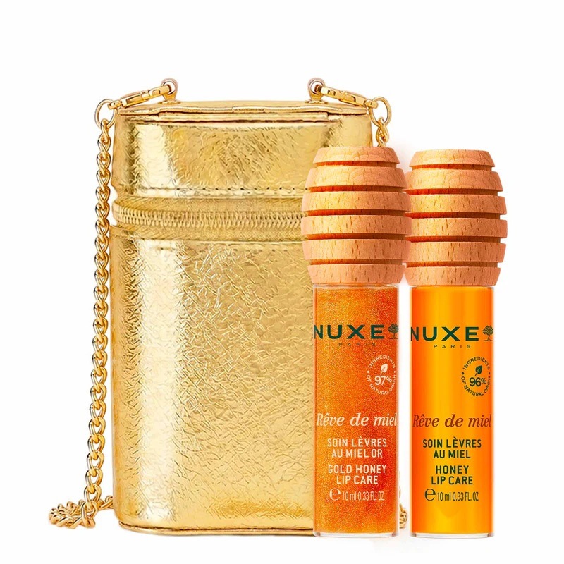 ニュックス NUXE ハニーリップケア２本セットゴールドショルダーチェーン付きゴールドケース