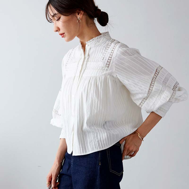 ストライプドビースクエアレース接ぎフリル衿ブラウス | トップス | Fanaka 