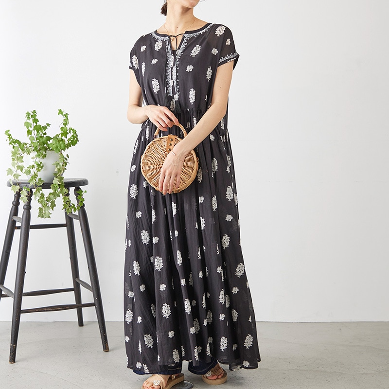 抜染オリジナルプリント＆ラメ刺繍サマードレス | ワンピース | Fanaka