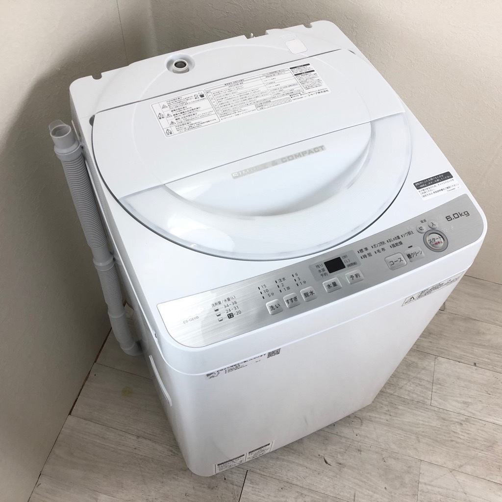 中古 6.0kg 全自動洗濯機 送風乾燥機能 シャープ 2018年製 槽クリーン 