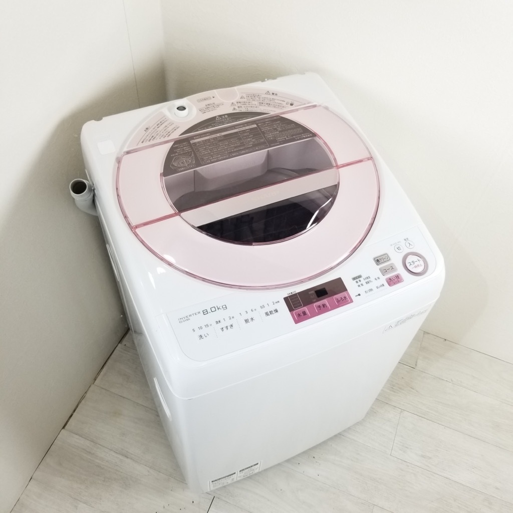 中古 8.0kg 送風乾燥 全自動洗濯機 シャープ ES-GV8A-P 2017年製造 