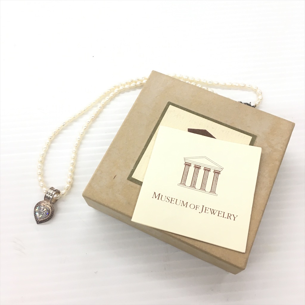 中古 MUSEUM OF JEWELRY 淡水パール×ジルコニア ハートモチーフ 