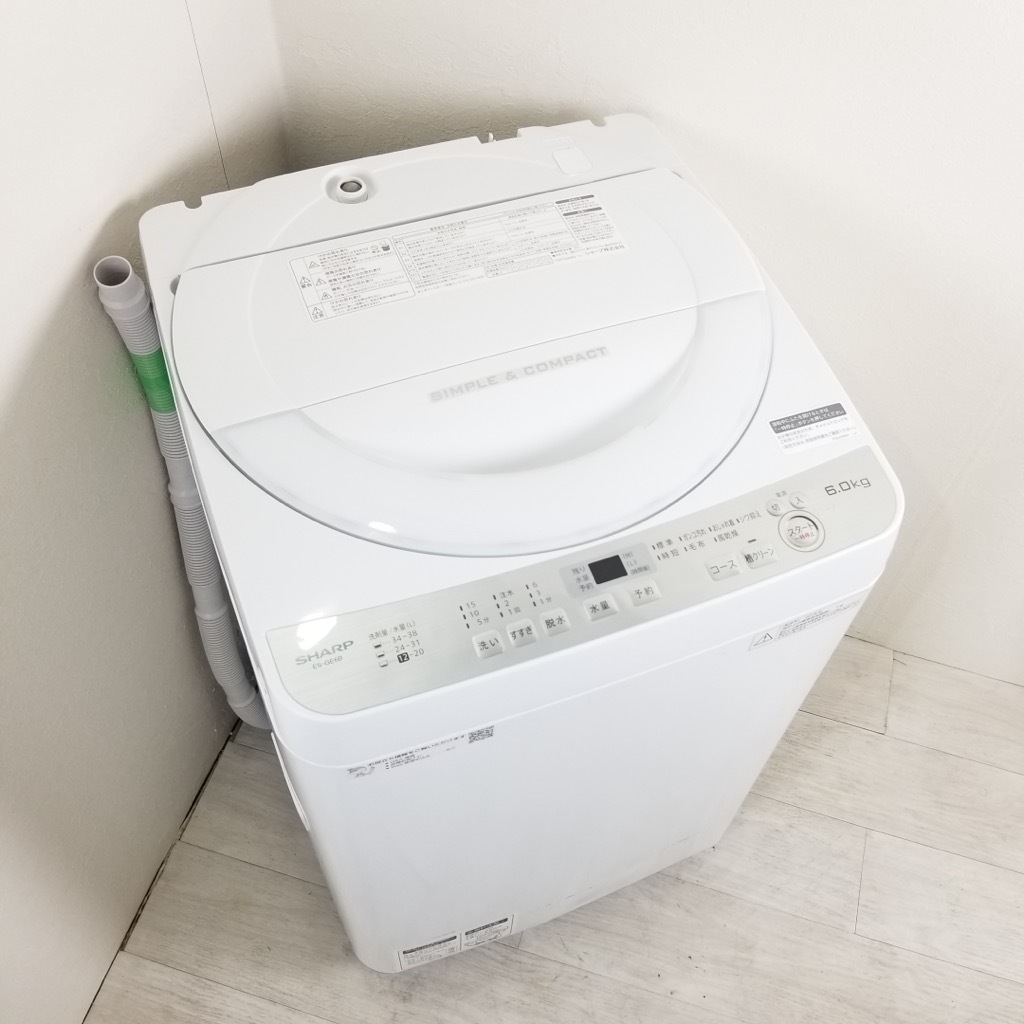 中古 6.0kg 全自動洗濯機 送風乾燥機能 シャープ 2018年製 ES-GE6B-W 